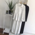 慵懒风宽松衬衫+高腰阔腿长裤套装